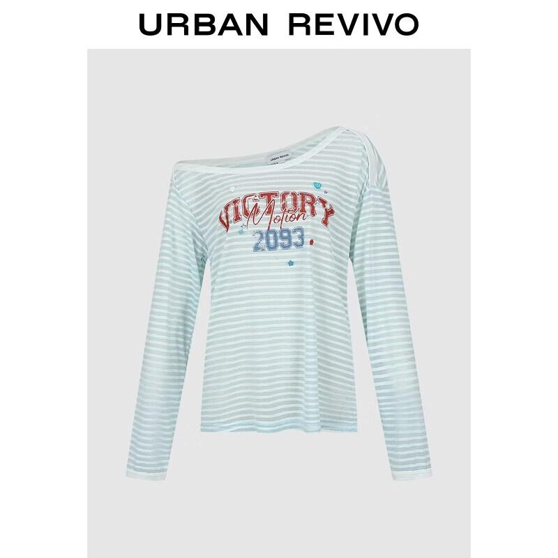 UR2026 Women s Retro Slanted Shoulder Striped Tee S