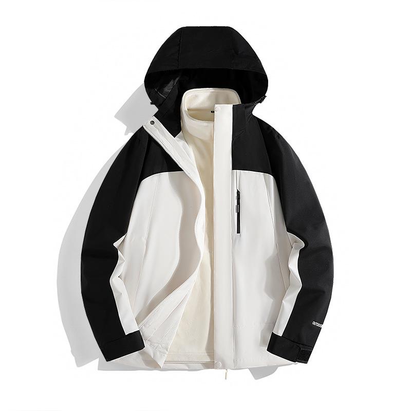 

Unisex Outdoor Color Block Three-in-One Windbreaker: Waterproof & Windproof Mountaineering Jacket L чорний/білий