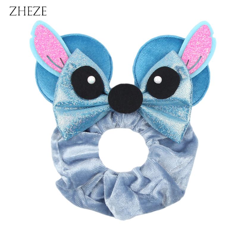 New Disney Mouse Ears Scrunchies Hairband Girl Ponytail Holder For Women Sequins Bows Headband  Women Trip DIY Accessories