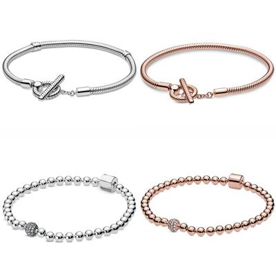 Authentisches 925 Sterling Silber Roségold Perlen & Pavé Kristall Schiebearmband Armreif Fit Frauen Perle Charme DIY Modeschmuck