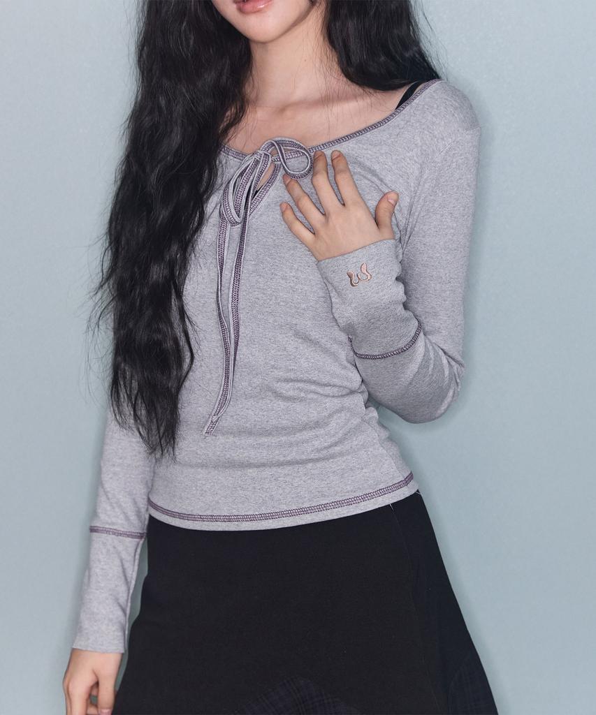 Mileko Stitch Ribbon T Grey