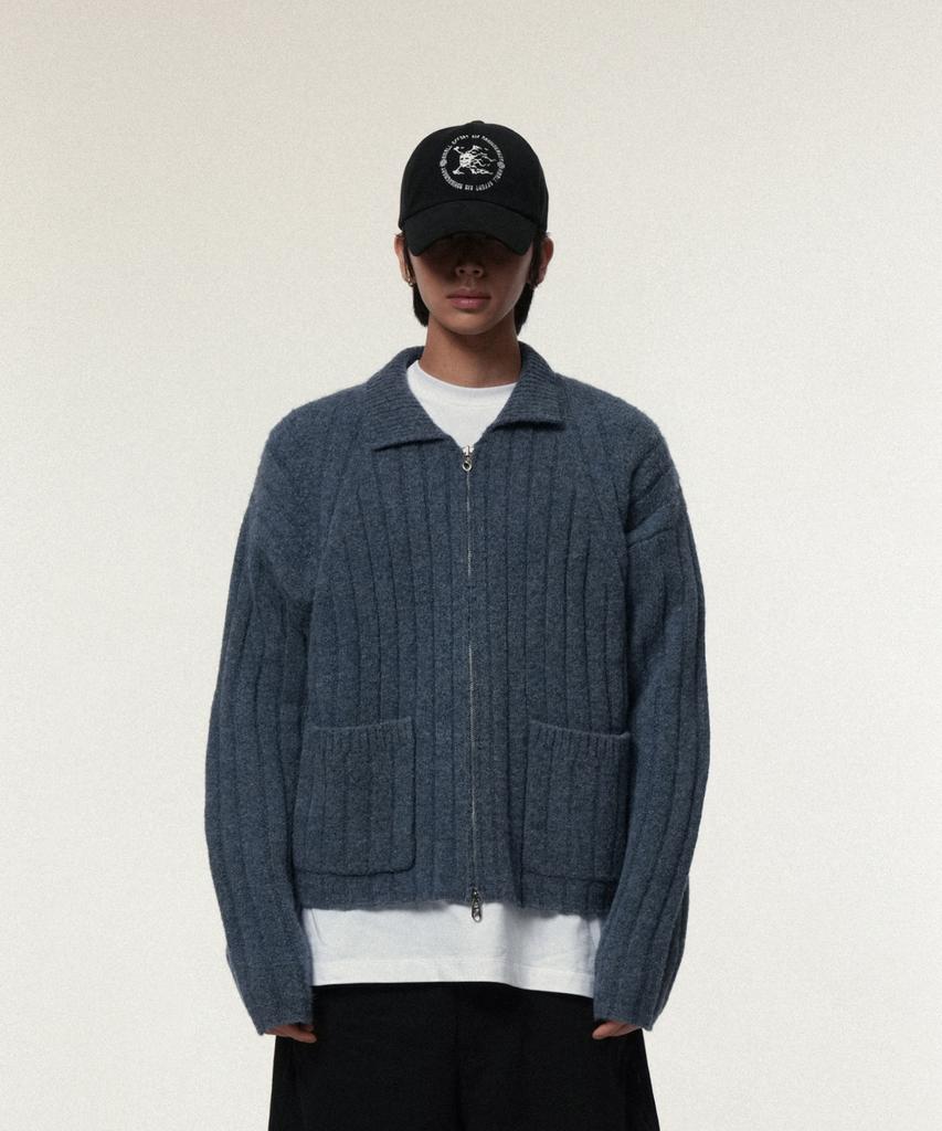 Idws Wave Line Boucle Collar Knit Blue