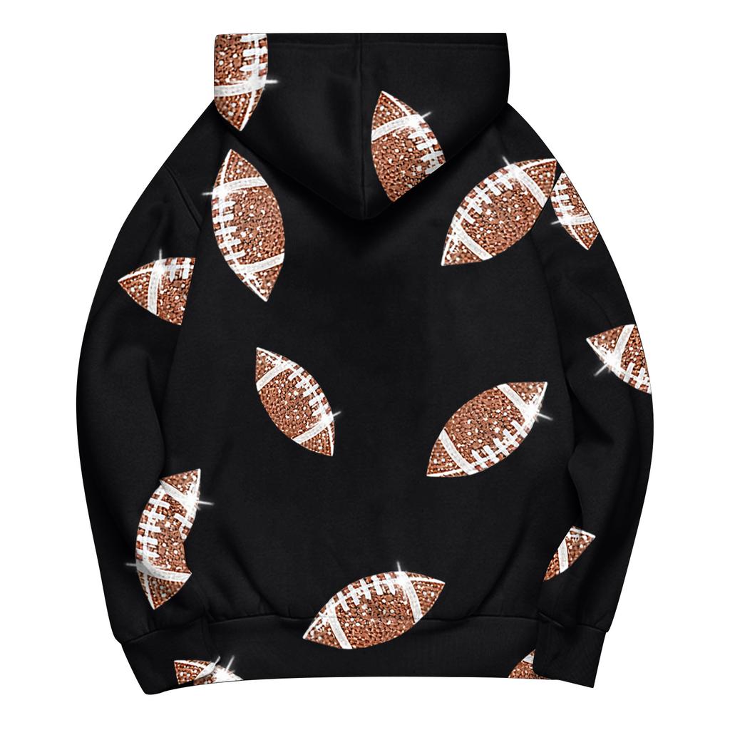 Ladies' Loose Comfortable Casual Fashionable Rugby Print Hooded Sweatshirt