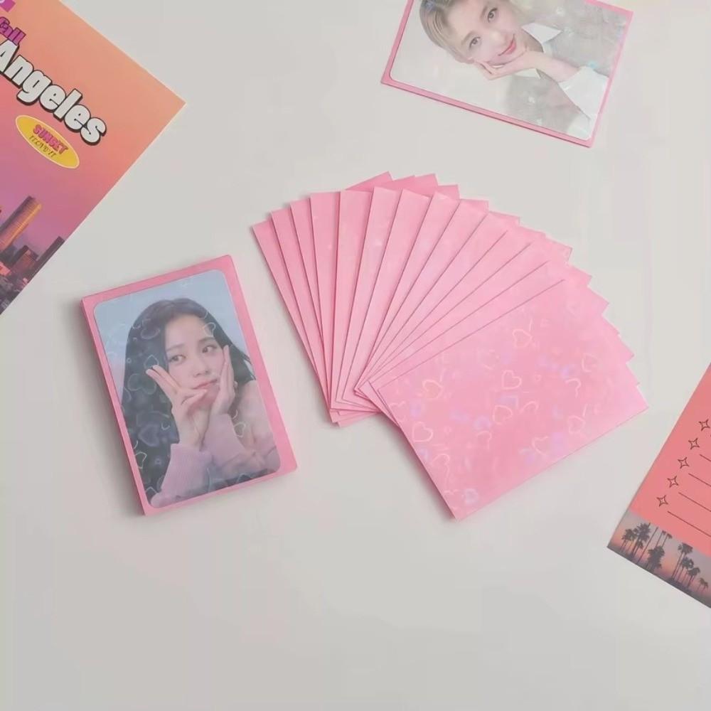 50PCS Display Card Laser Heart Card Sleeves Macaron Transparent Card Film  For Idol Photo