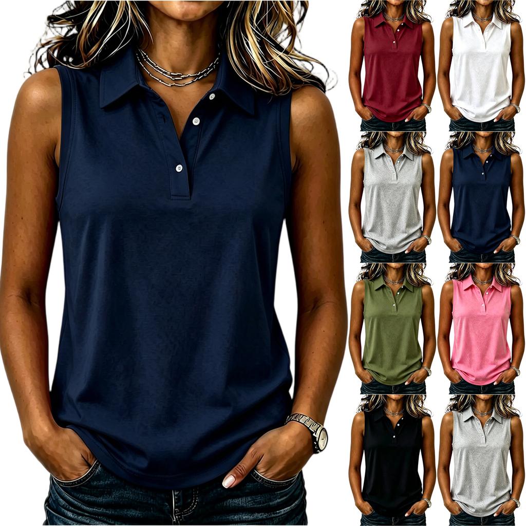 Women’s Sleeveless Collared Tank Top Button Down Polo Style Casual Shirt Lightweight Pullover Blouse for Daily Wear