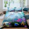 Fish Duvet Cover Set Ocean Bedding Sets 3D Printed Underwater World With Shark Dolphin Coral Reef Pattern Quilt Cover Set 2/3Pcs