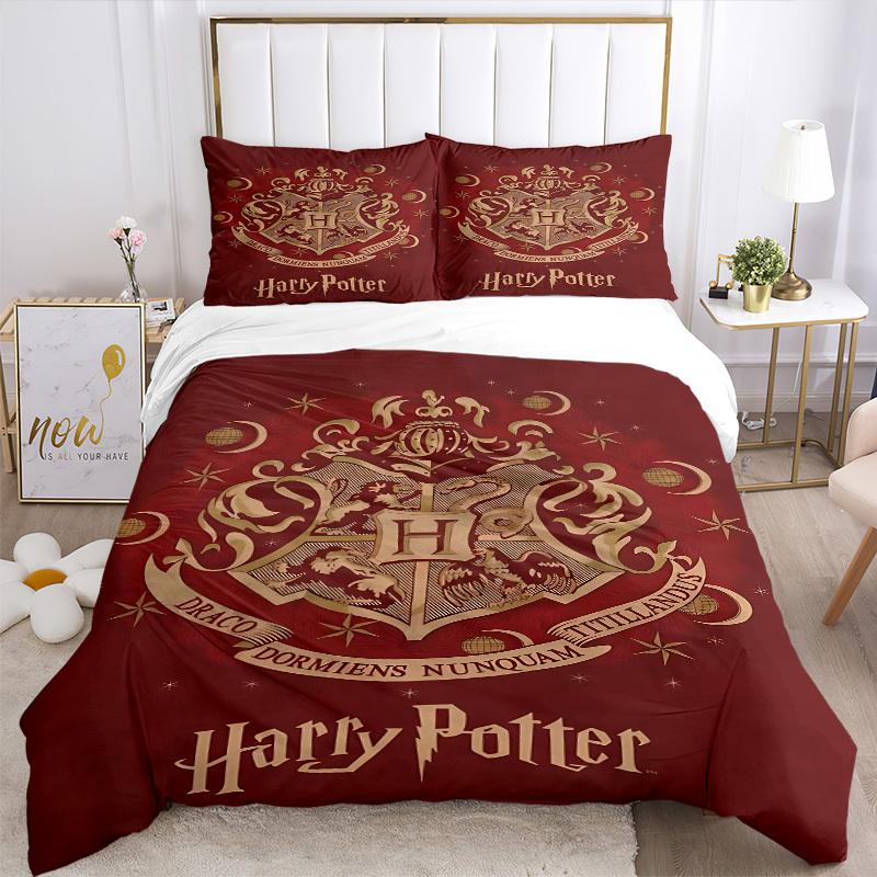 3pcs Harry Potter Bedding Set, Soft Polyester Duvet Cover and Pillowcases Machine Washable Seasons All Suitable 70