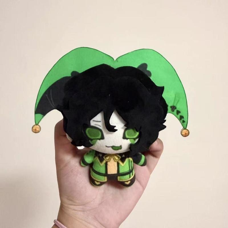 Latest 10cm Cute Green Eyes Circus Anime Game Freaks Character Harlequin Plush Toys Keychain Plushie Doll Bag Hanging Pendant