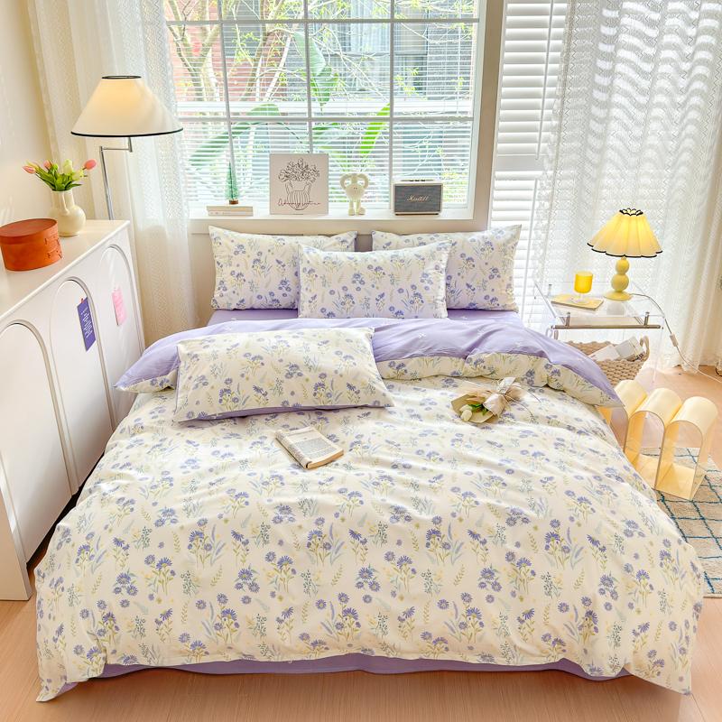 Garden Pink Flowers Pattern Duvet Cover Set 3Pcs Cute Rabbit Printed 100% Cotton Soft Comfortable Comforter Cover Bedding Set
