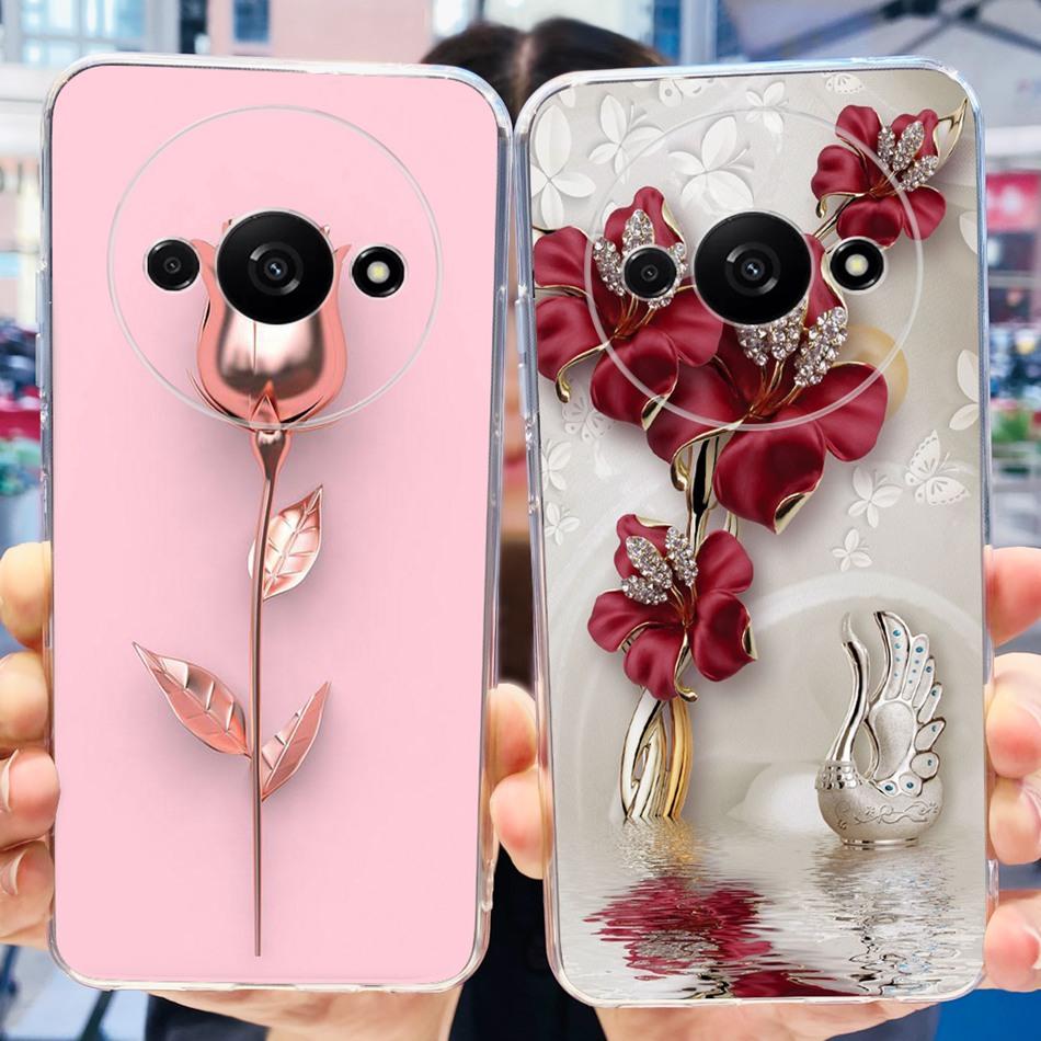 For Xiaomi Redmi A3 Case RedmiA3 A 3 4G 2024 Elegant Printing Soft Silicone Clear TPU Slim Phone Back Cover