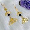 Bohemia Black Glass Beads Gold Color Moon Hollowed-out Moth Pendant Dangle Earrings for Women Halloween Witchcraft Charm Jewelry