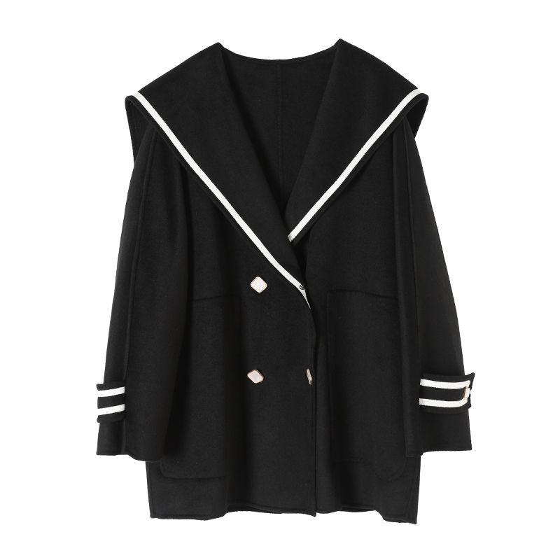 

Amazon Sailor Collar Woolen Quilted Oversize Women s Clothing Black style XL(2X)