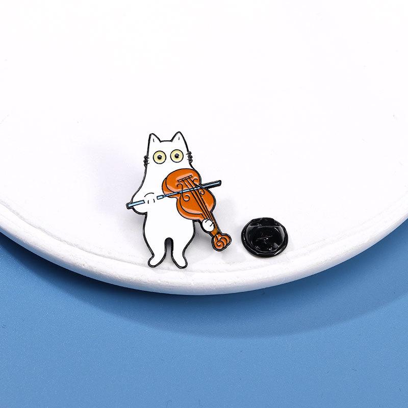 Cartoon Cat Brooch Symphony Orchestra Series Violin Piano Musical Instrument Combination Metal Badge Gift Ornament