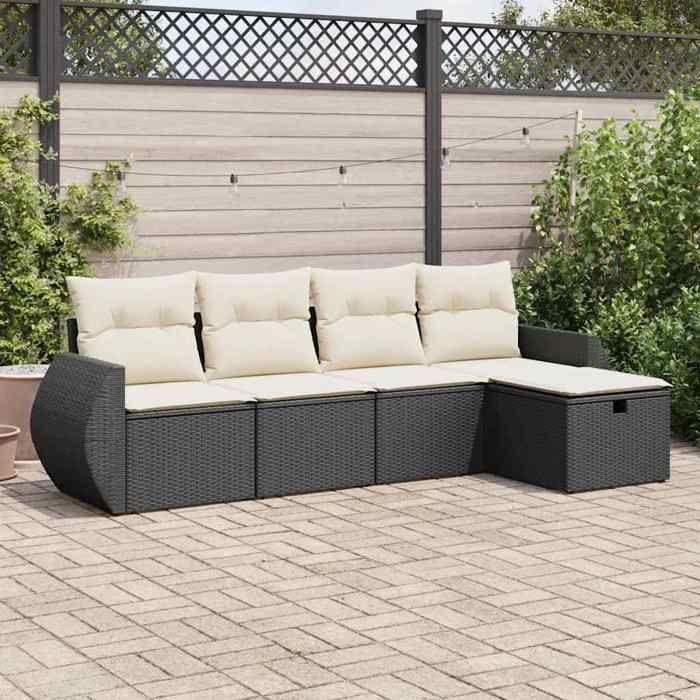 VidaXL Salon de jardin 5 pcs avec coussins noir résine tressée 3325562