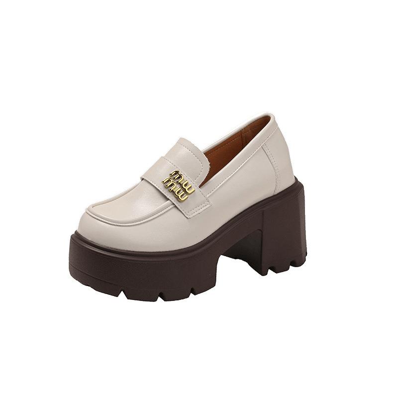 Thick sole super high heel female small man inner height increase 12cm muffin shoes white uniform small leather shoes British