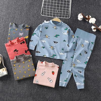 Children's High-Waisted Cotton Tummy Protection Pants Set - Spring/Autumn Style Pajamas for Boys & Girls