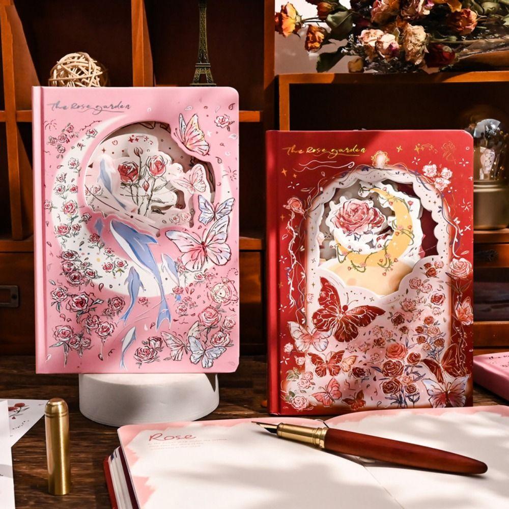 Color Pages Exquisite Diary Notebook Rose Style Romantic Diary Planner Retro Rose Notebook  School