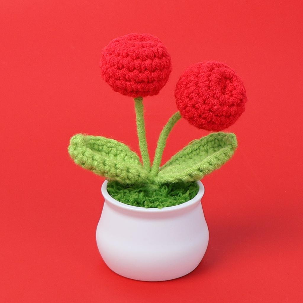 Hand-Knitted Wool Fake Flowers Set: Sunflower, Carnation, Tulip - Desktop Decor, Teacher/Student Gift, Everlasting Bouquet