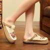 Fashion Female Shoes Slippers Flat Slides Multicolored Sandals 2025 Fabric Floral Mixed Colors Ethnic Embroider Female Shoes Slippers Fl