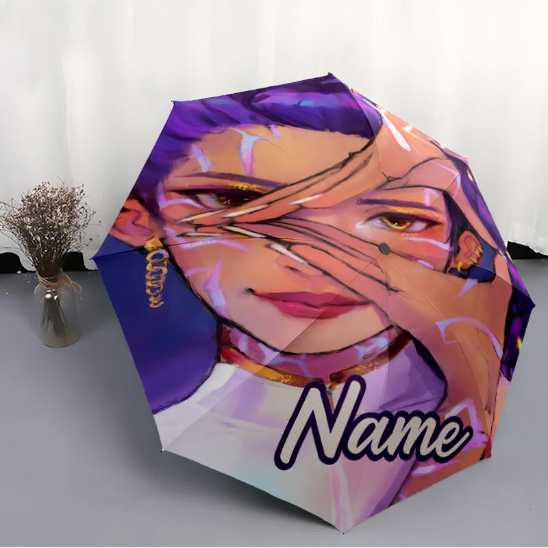 Personalisierter Name K-KPop Dämonenjäger Druck Regenschirm - Automatisches Öffnen/Schließen, Acht-Speichen Langlebiger Rahmen, Automatischer Faltregenschirm