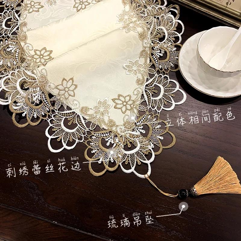 Lace Embroidered Table Runner Fabric Dining Table and Coffee Table TV Cabinet Shoe Cabinet Dust-Proof Towel Cloth