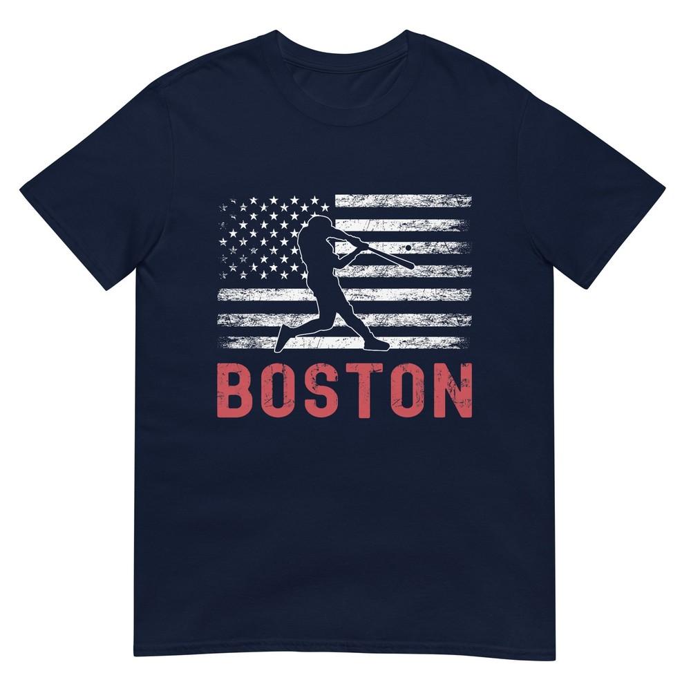 Boston Massachusetts American Flag Baseball Weathered Tshirt S