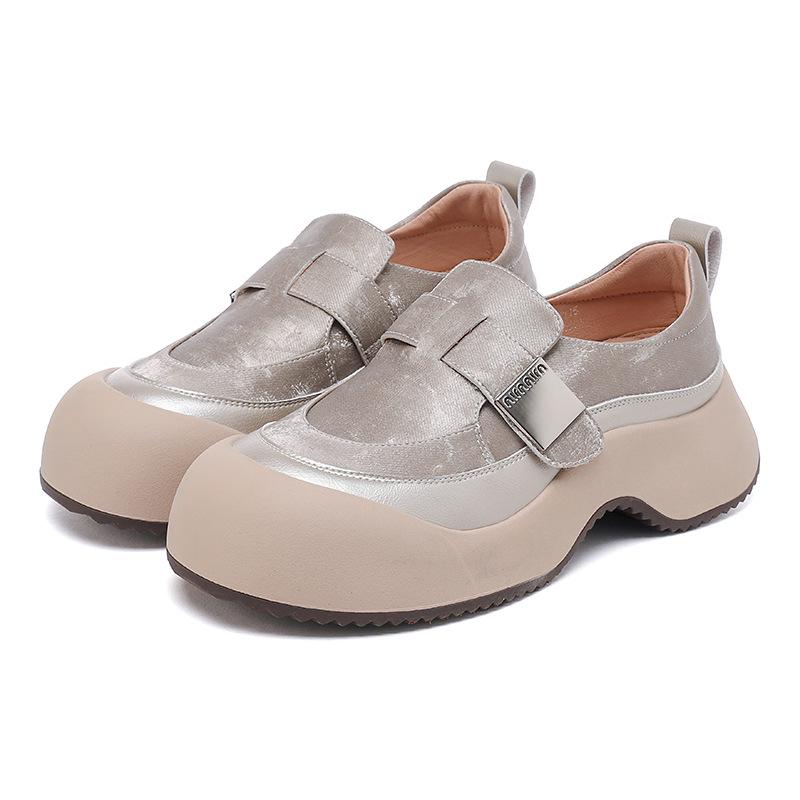 Women's Retro Leather Slip-On Sneakers - Breathable Spring/Summer Casual Low-Cut Shoes