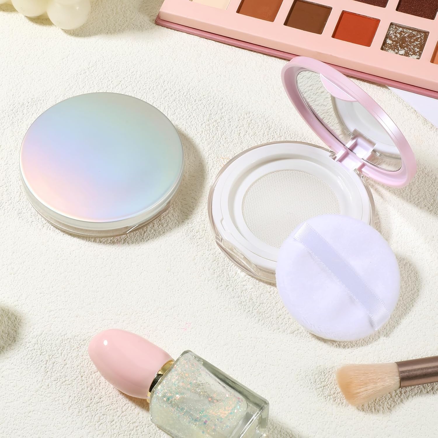 2 PCS Loose Powder Containers with Puff, 0.18oz Travel Powder Container Reusable Empty Makeup Containers Compact Mini Powder-Puff and Container with