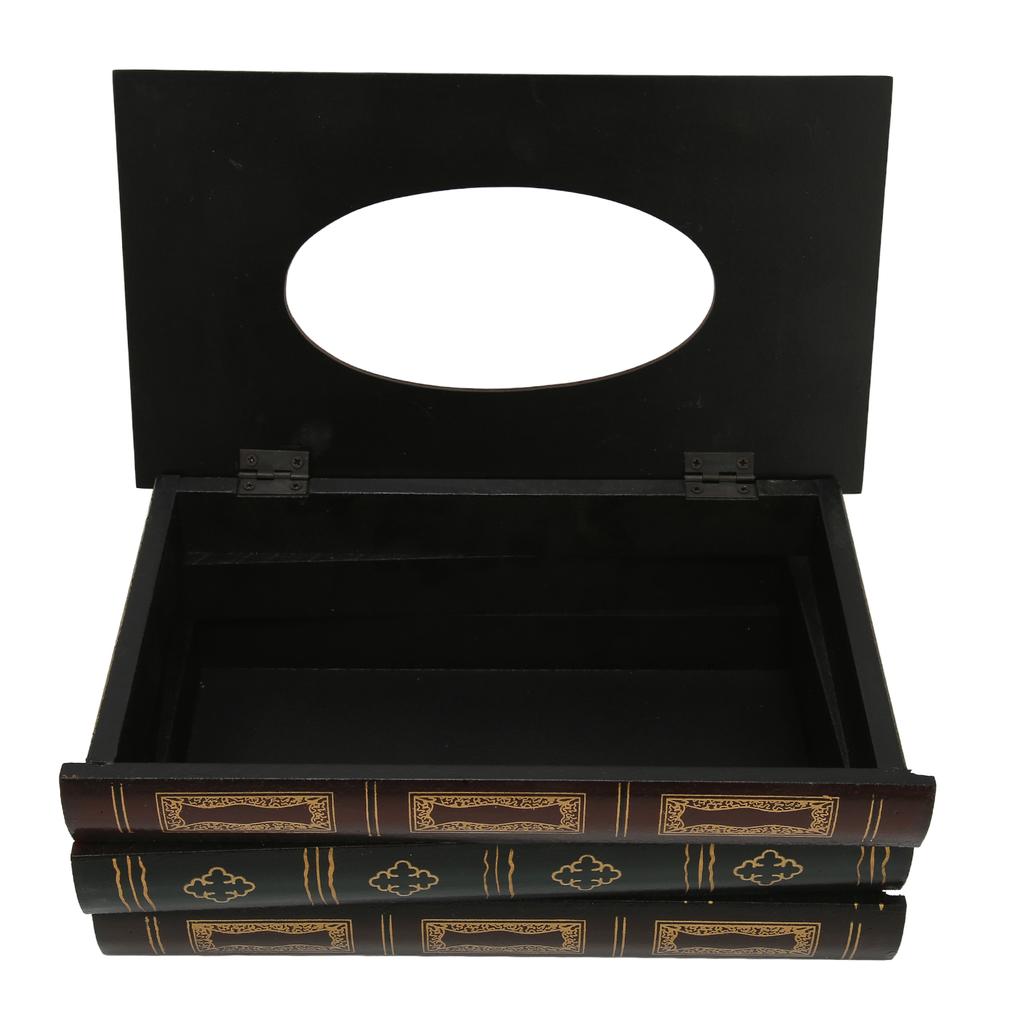Book Shaped Wooden Tissue Box Decorative Vintage Napkin Storage Box for Massage Shop Red