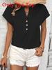 Camicetta Vintage in Lino e Cotone con Scollo a V e Maniche Corte per Uso Casual in Ufficio