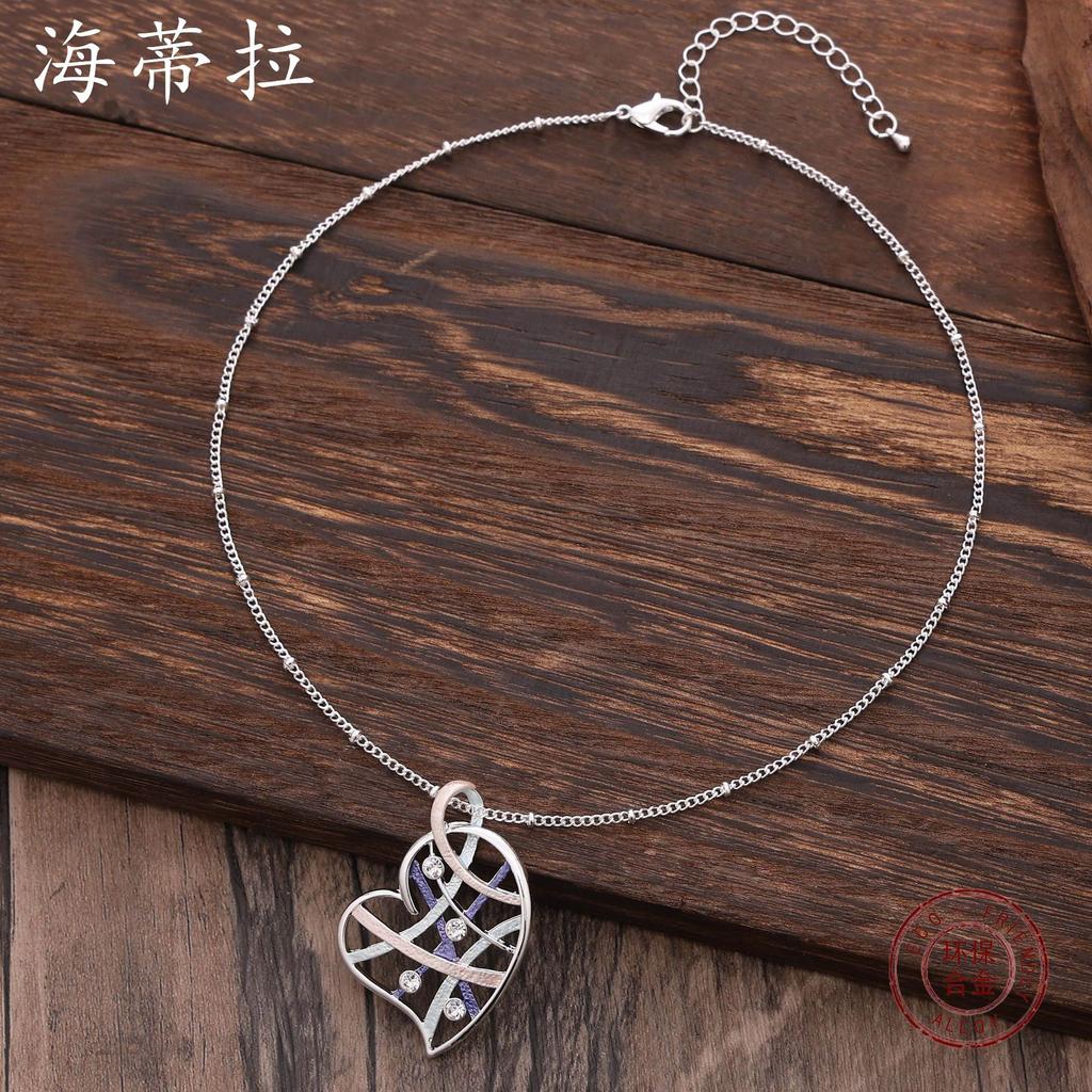 Luxury new color oil geometric lines love diamond pendant, fashionable and simple women's high-end necklace