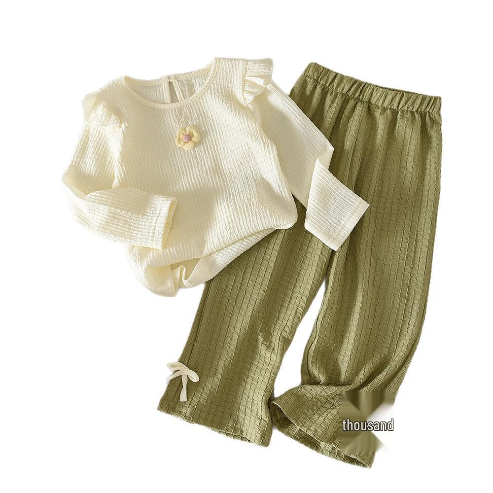 Ensemble Top à Manches Longues et Pantalon à Nœud Floraux Européens & Américains pour Enfants - Collection Automne avec Livraison Gratuite