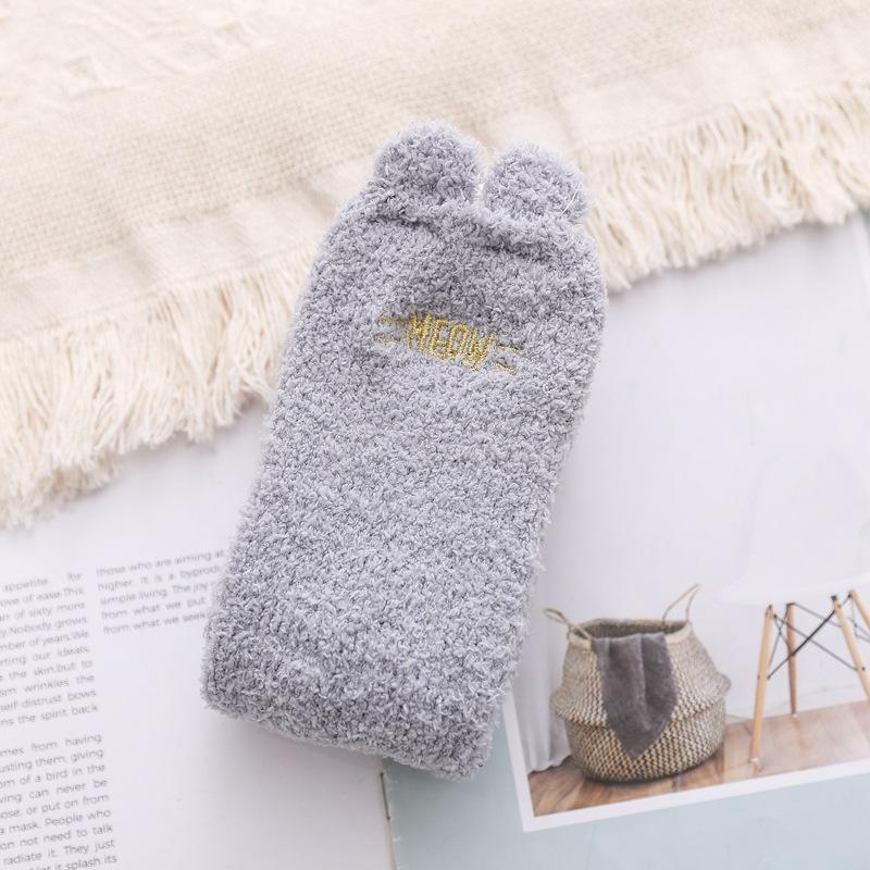 

Coral Fleece Floor Socks Three-Dimensional Cartoon Cute Socks Thickened Women S Socks Half Fleece Medium Tube Adult Socks One size fits all серый