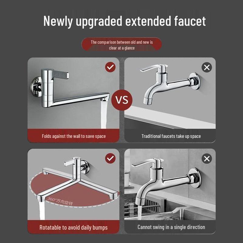 Wall-Mounted Stainless Steel Rotatable Faucet for Kitchen/Balcony