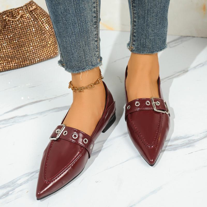 Retro Women's Single Shoes Autumn New Pointed Toe Deep Mouth Metal Buckle Soft Sole Non-slip Wear-resistant Sole Heels