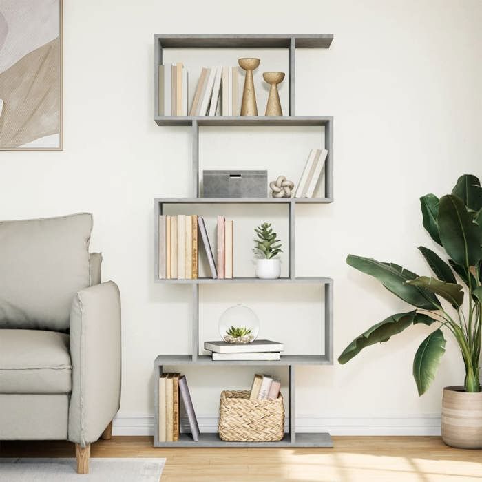 VidaXL 5-Tier Room Divider Shelf Concrete Grey 70x24x161cm, Shelf, Bookcase, Storage Shelf, 858096