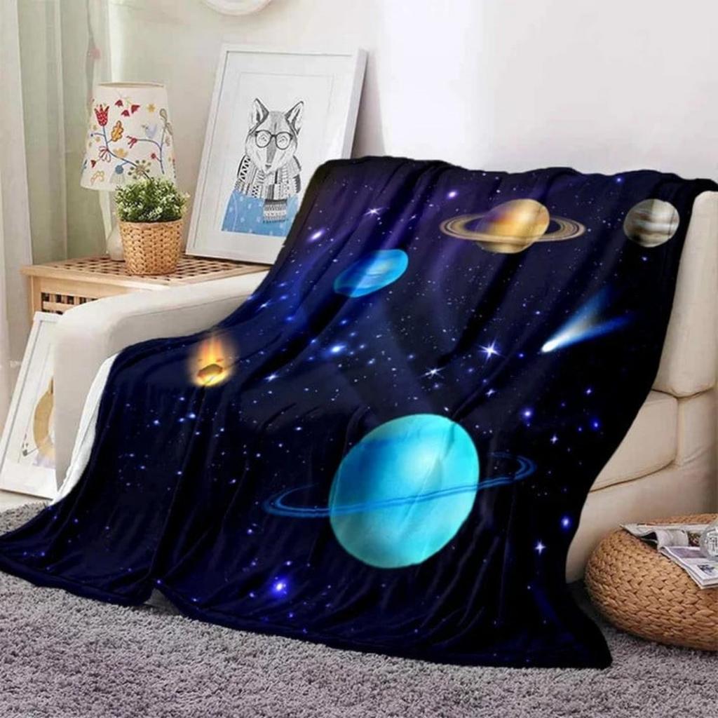 Galaxy Stars In Space Digital-printed Polyester Bedroom Velvet Flannel Cover Blanket Fleece Soft Sofa Cover Blankets for Beds