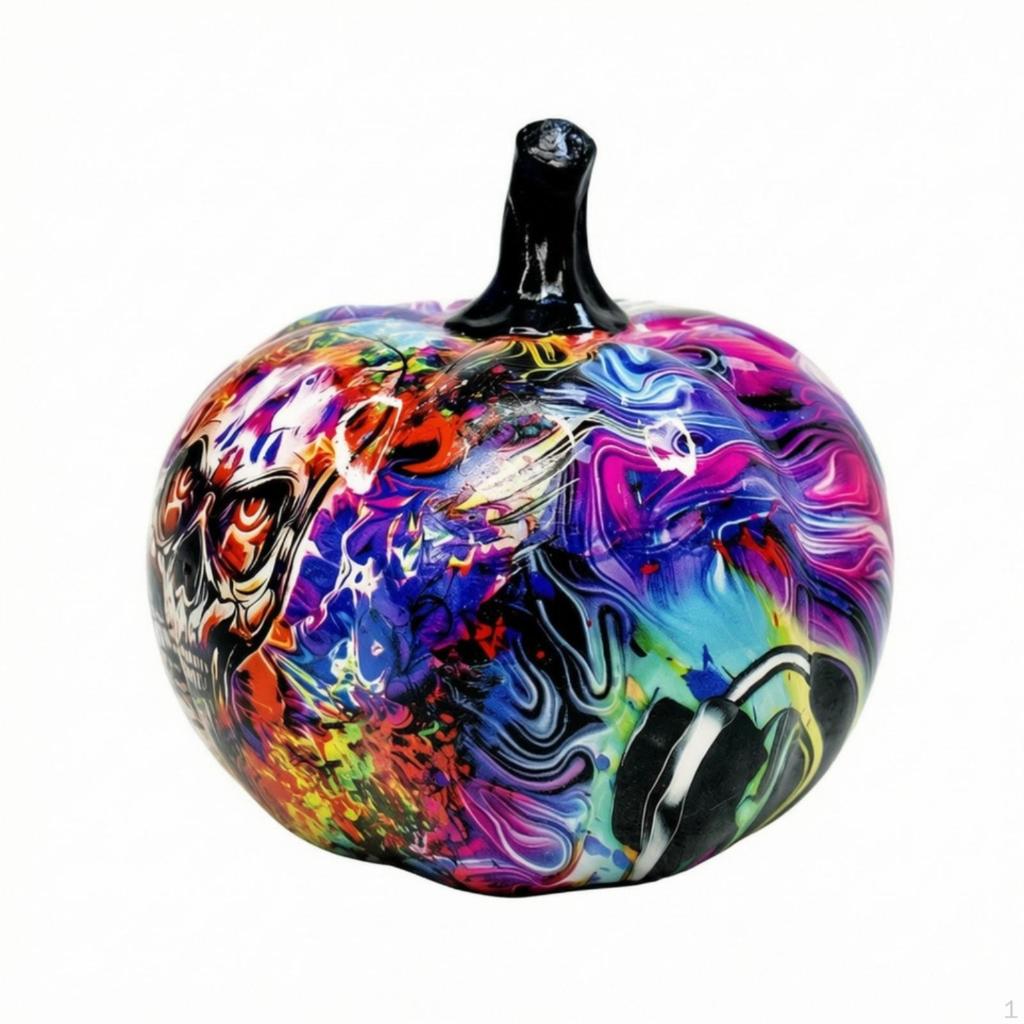 Resin Pumpkin with Cranium Print Freestanding Graffiti Figurine Glossy Halloween
