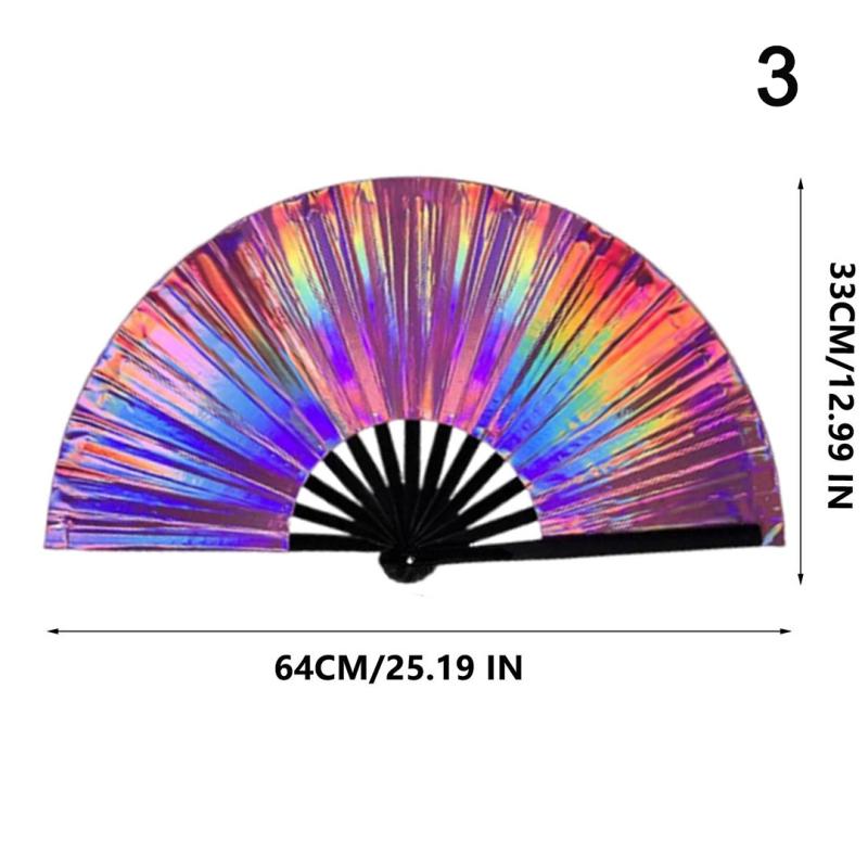Holographic Folding Fan Pvc Glitter Laser Taiji Fan Dancing Clap Fan For Kung Fu Concerts And Rave Parties Colorful Accessory