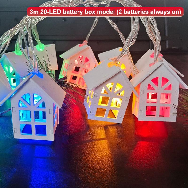 1Set Christmas Led String Lights Illuminated Wooden House Lights Christmas Tree Top Star Lights Starry Sky Decorative Lights