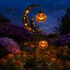 Doces ou Travessuras Acentos para Jardim Externo Halloween Luminária Solar de Estaca para Jardim, Gato Preto Abóbora na Lua Crescente com Lanterna Pendurada para Decoração de Caminho Assustador,