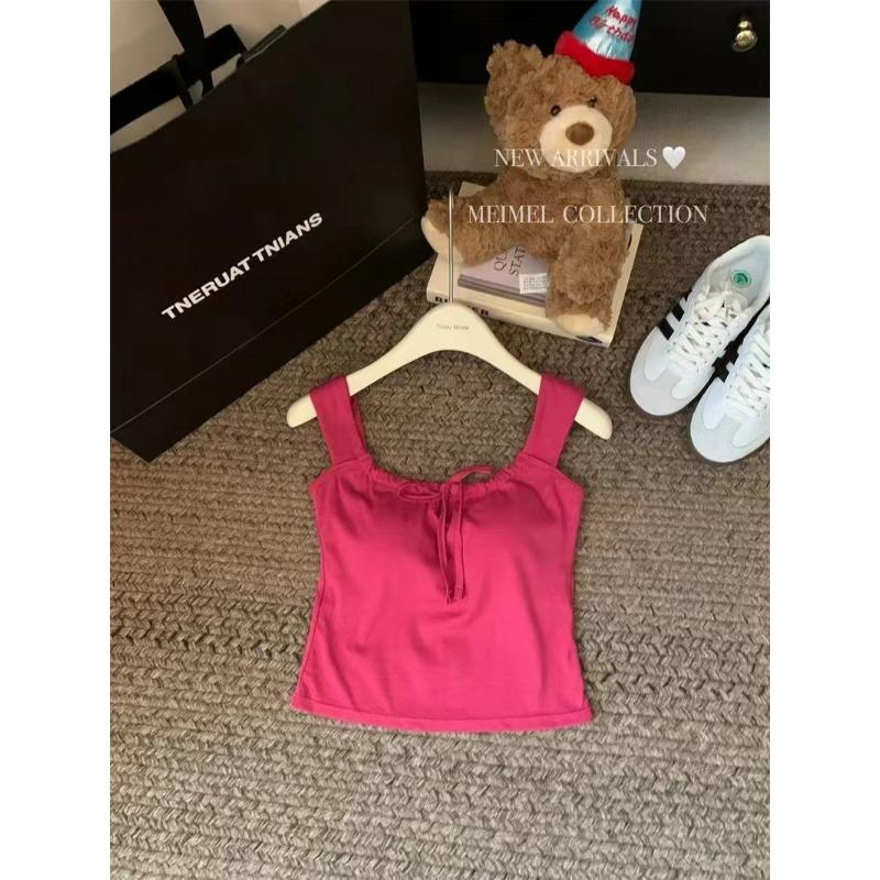 Pure wind design sense lace-up sleeveless vest female summer with chest pad outside wear with short sweet and spicy beauty back top