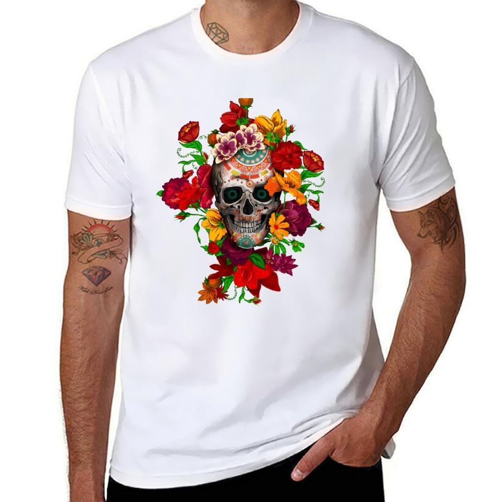 Day Of The Dead Sugar Skull With Flower Tshirt Trend Art Print Tshirt
