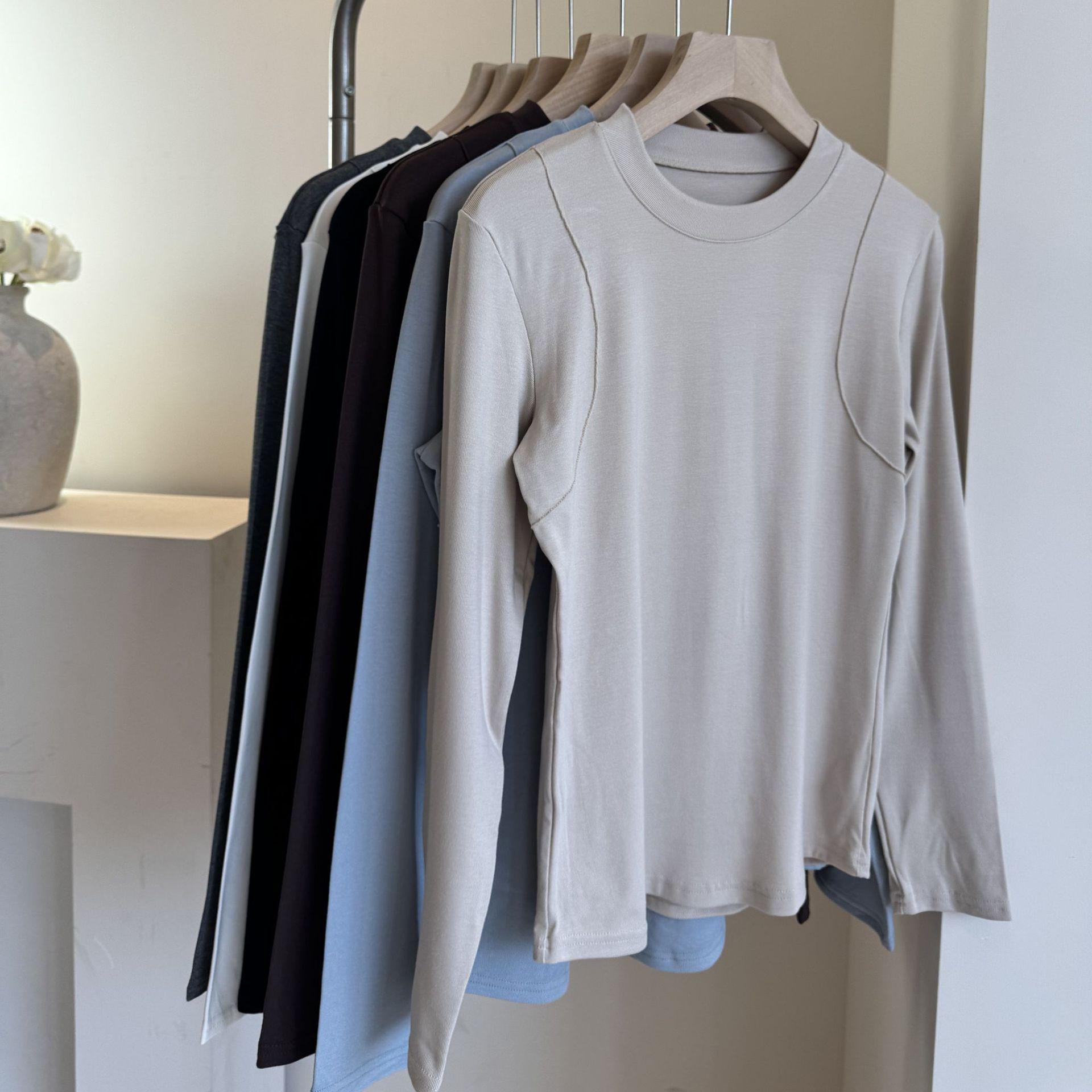 

Женская приталенная базовая футболка с косточками на плечах на осень/зиму 2025 - Теплый топ с начесом внутри Standard Thin