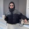 White duck down European station stand-up collar splicing denim down jacket women's winter new thickened warm jacket tide