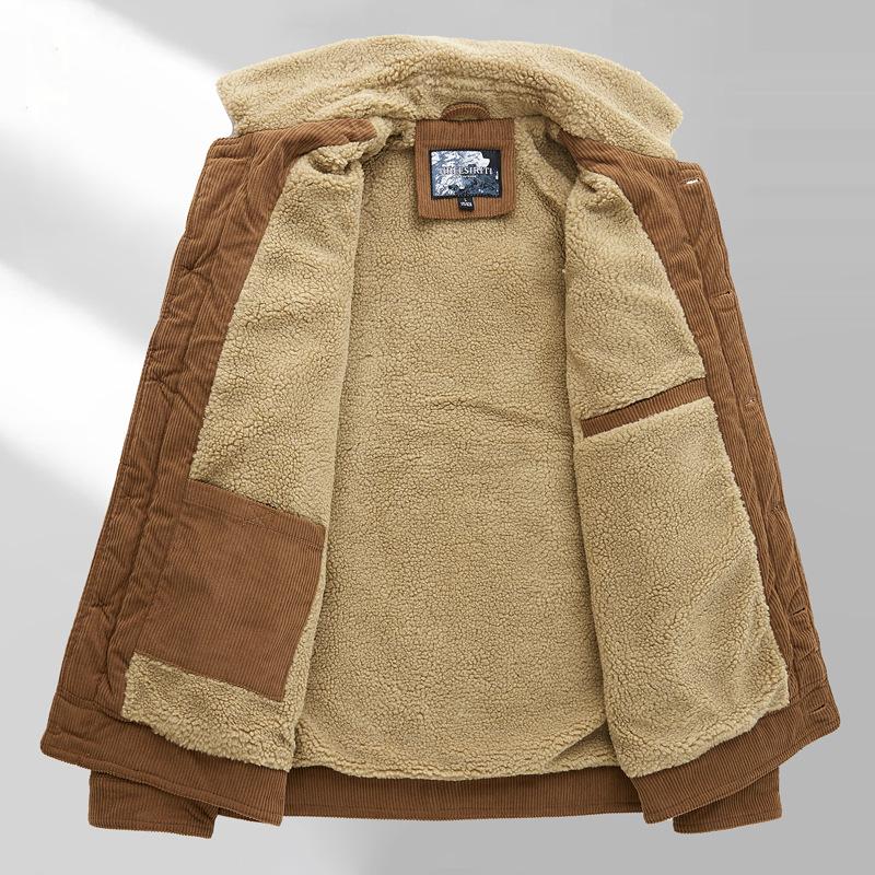New Winter Cotton Clothes Men's Velvet Large Size Casual Corduroy Lapel Cotton-padded Clothes Short