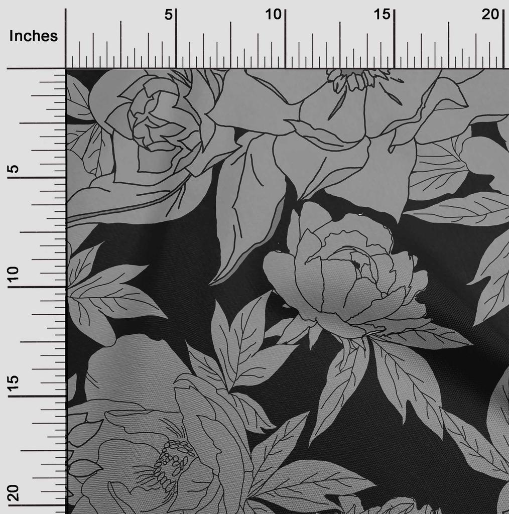 oneOone Cotton Cambric Gray Fabric Floral  Quilting Supplies Print Sewing Fabric By The Yard 42 Inch