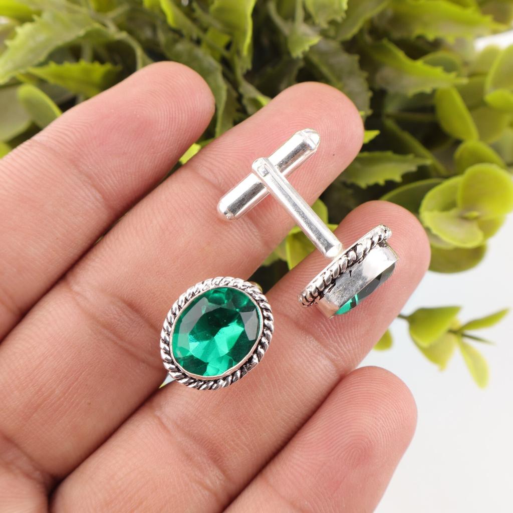 Gioielli in Argento Sterling 925 con Pietra Preziosa Diopside Cromato Gemme da Polsino per Abbigliamento Formale da Uomo CL-1-10