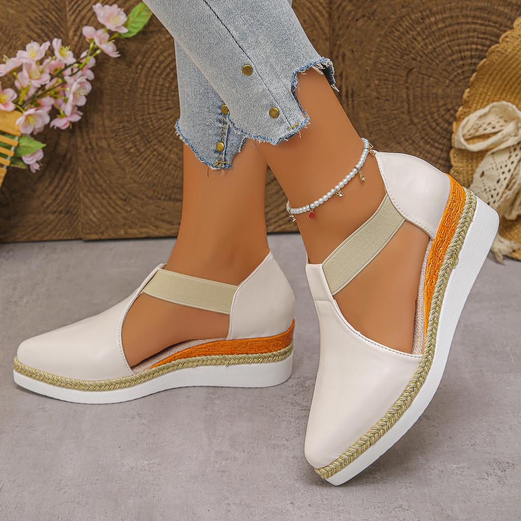 Fashion Women Closed Toe Wedge Sandals Summer Fashion Buckle Strap Solid Color Pointed Toe Elegant Comfortable Sandals for Women