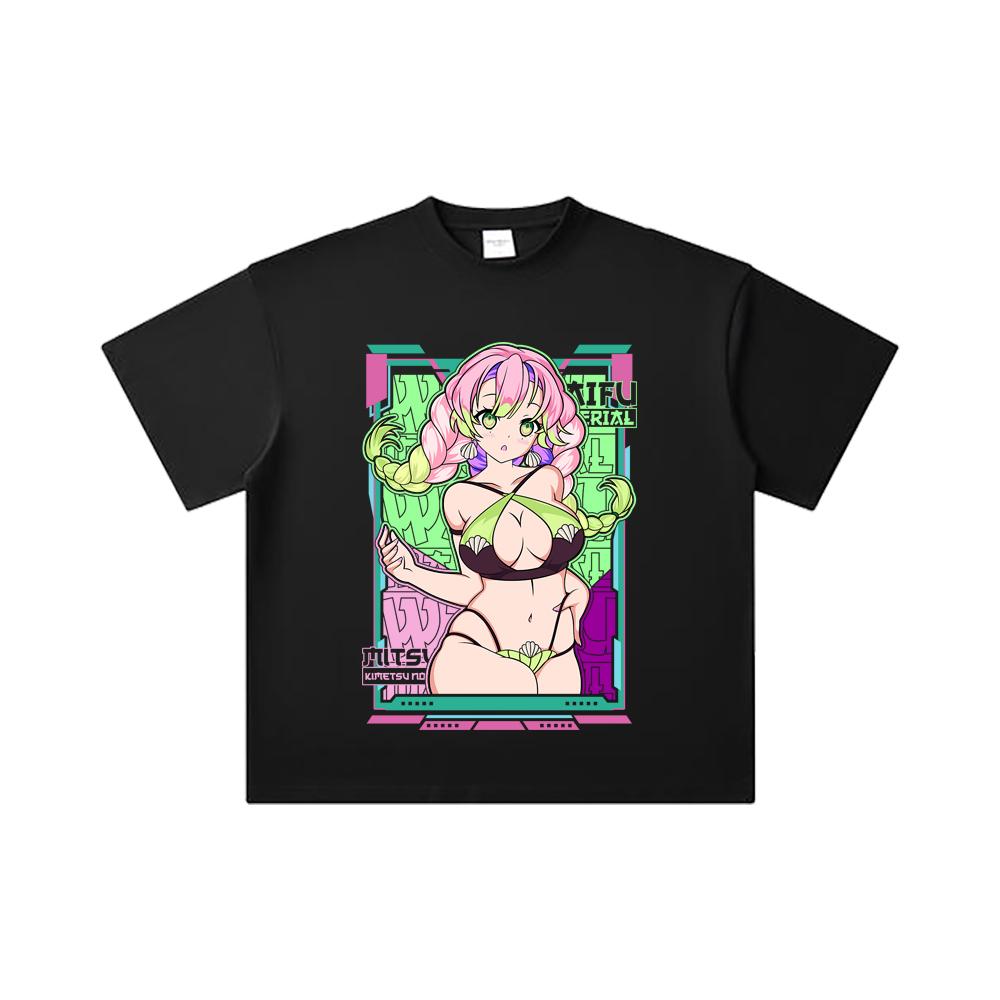 260 GSM Double Yarn 32 Count 100% Cotton Demon Slayer V53 Mitsuri Waifu Print Unisex Heavy Cotton T Shirt